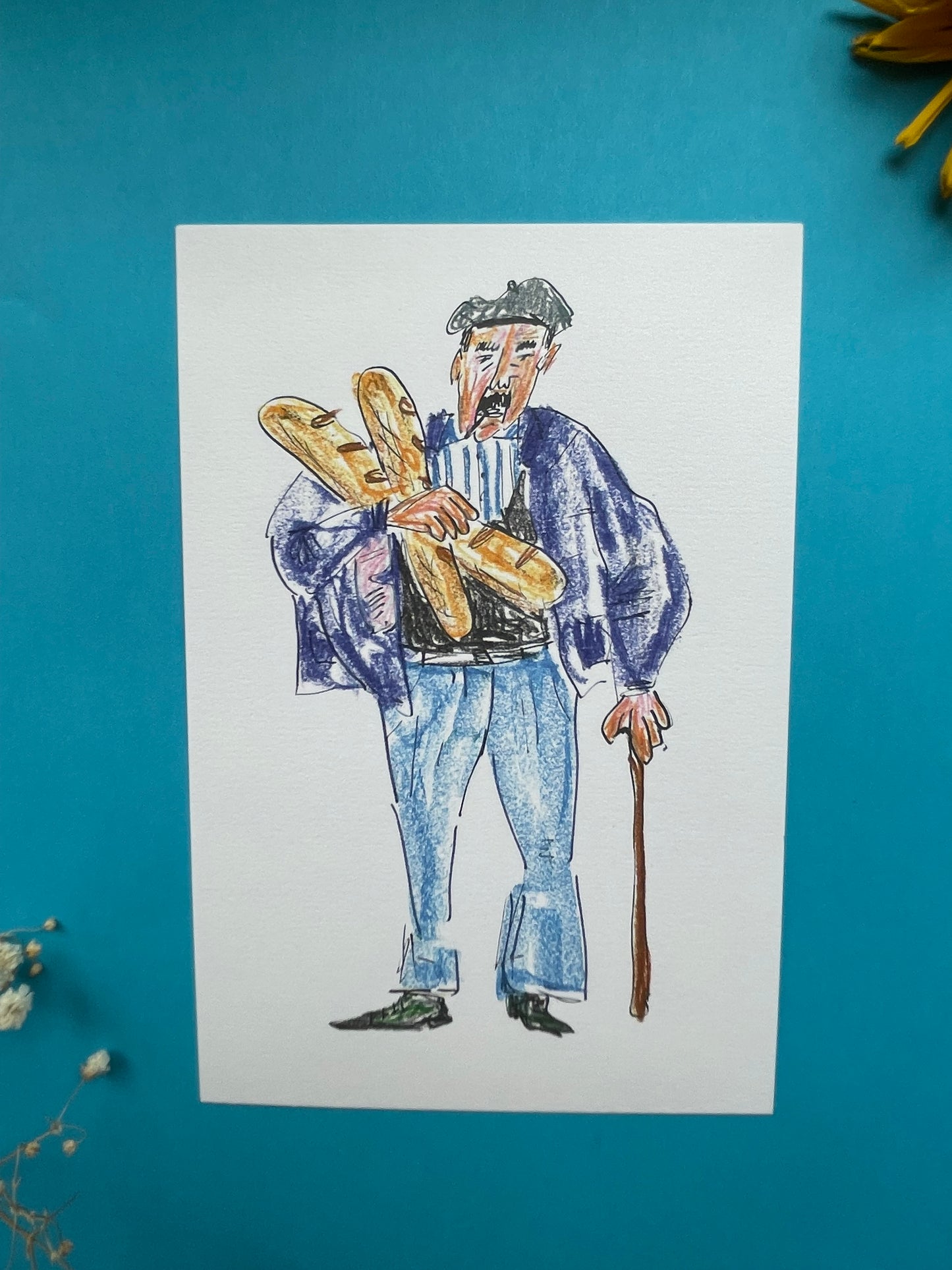 Postcard Baguette man
